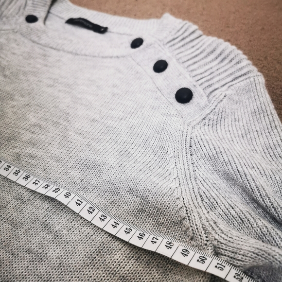 Portmans Knit Sweater sz M Long sleeve Merino Wool Grey black contrast button - Picture 6 of 9